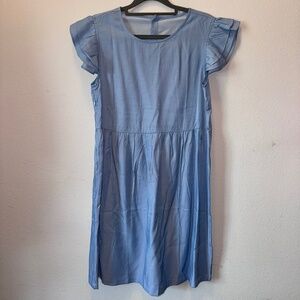 Sky Blue Flutter Sleeve Button-Back Casual Dress | Size Small (US 4-6)